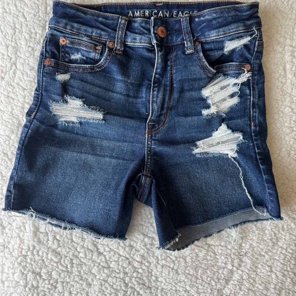 American Eagle Outfitters Distressed Dark Blue Jean Shorts